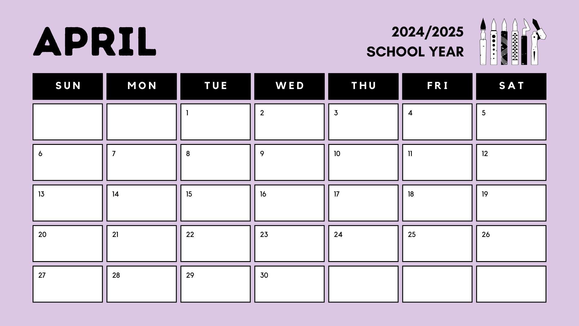 school calendar for March