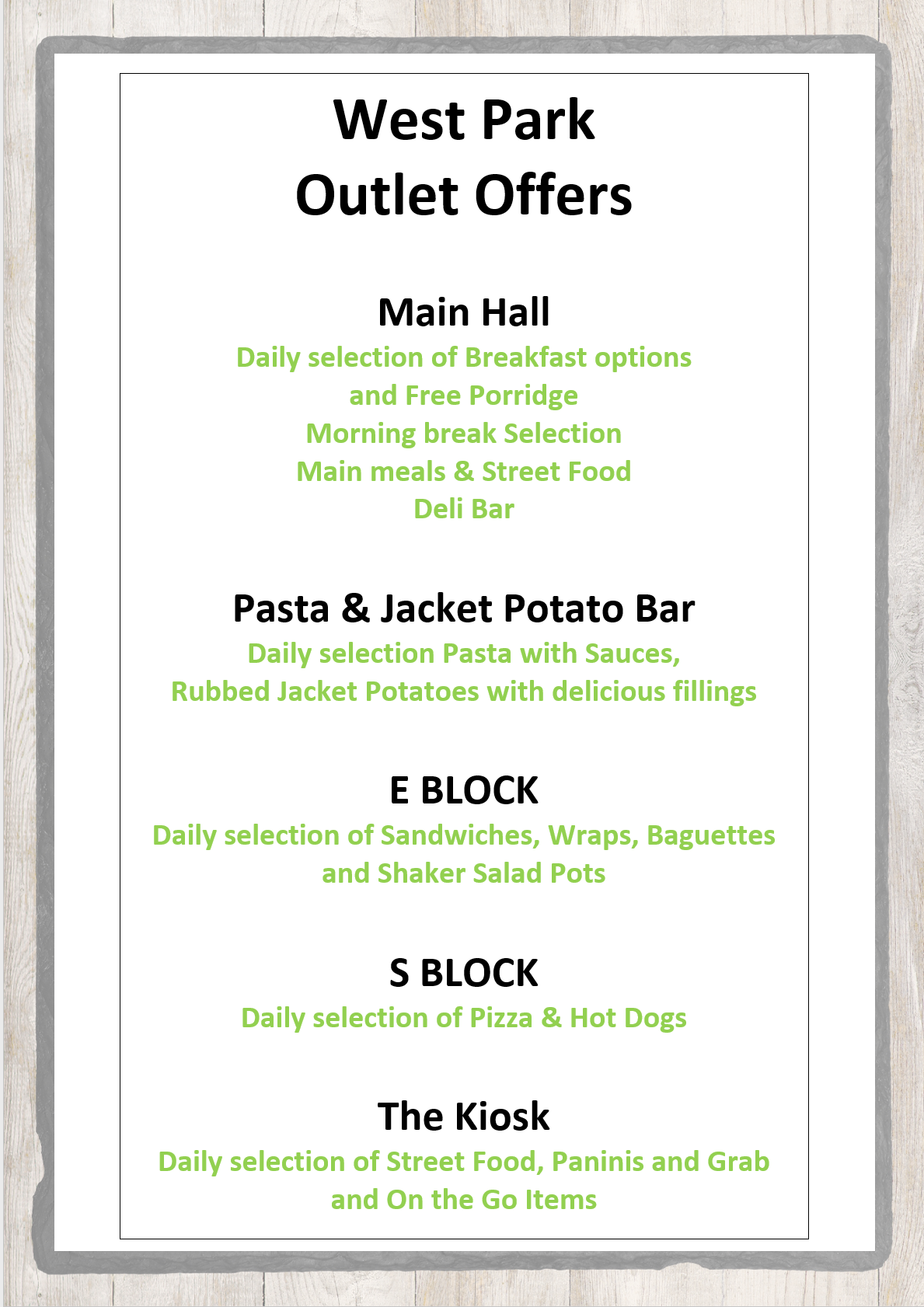 Outlet Selections