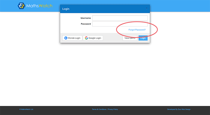 MathsWatch Login Page